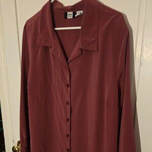 Long sleeve silky button down-wine colored
